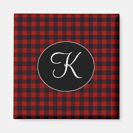 Persoonlijk monogram rood en zwart Buffalo Plaid Magneet