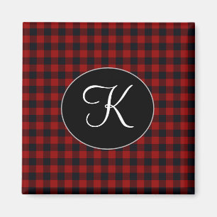 Persoonlijk monogram rood en zwart Buffalo Plaid Magneet