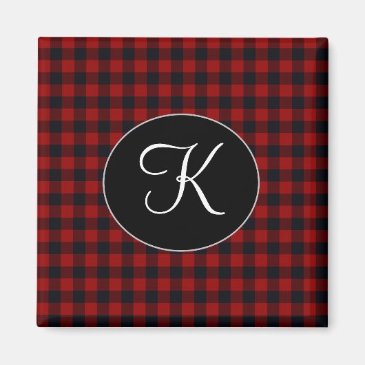 Persoonlijk monogram rood en zwart Buffalo Plaid Magneet (Voorkant)