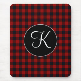 Persoonlijk monogram rood en zwart Buffalo Plaid Muismat