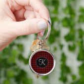 Persoonlijk monogram rood en zwart Buffalo Plaid Sleutelhanger (Hand)
