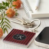 Persoonlijk monogram rood en zwart Buffalo Plaid Sleutelhanger (Voorkant Rechts)