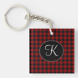 Persoonlijk monogram rood en zwart Buffalo Plaid Sleutelhanger