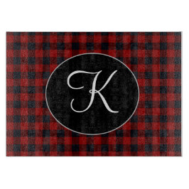 Persoonlijk Monogram Rood en Zwart Buffalo Plaid Snijplank