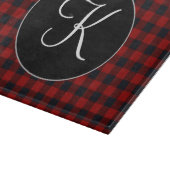 Persoonlijk Monogram Rood en Zwart Buffalo Plaid Snijplank (Hoek)