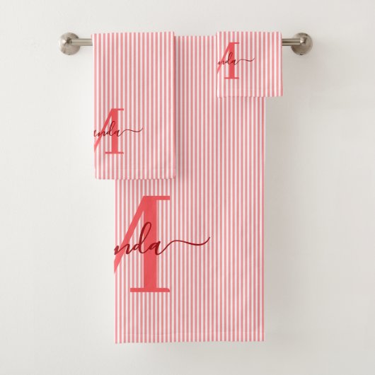Persoonlijk monogram rood-wit gestreept bad handdoek (Insitu)