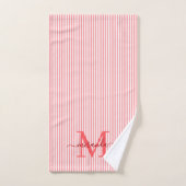 Persoonlijk monogram rood-wit gestreept bad handdoek (Handdoek)