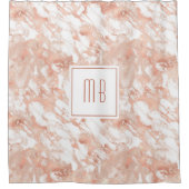 Persoonlijk monogram roosgoud wit marmer douchegordijn (Voorkant)