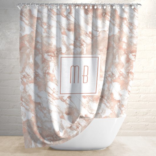 Persoonlijk monogram roosgoud wit marmer douchegordijn