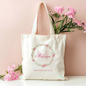 Persoonlijk monogram roze bloemen tote bag