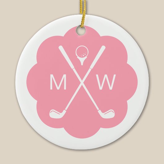 Persoonlijk Monogram Roze Golf Keramisch Ornament