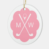 Persoonlijk Monogram Roze Golf Keramisch Ornament (Links)