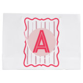 Persoonlijk Monogram Roze Golflijn Rand Groot Cadeauzakje (Achterkant)
