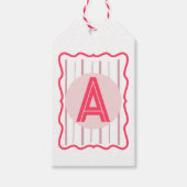 Persoonlijk monogram roze golvende rand cadeaulabel (Voorkant)