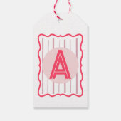 Persoonlijk monogram roze golvende rand cadeaulabel (Achterkant)