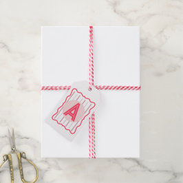 Persoonlijk monogram roze golvende rand cadeaulabel