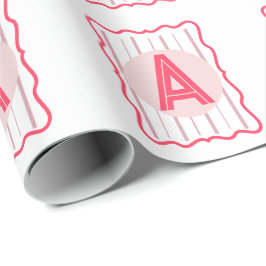 Persoonlijk monogram roze golvende rand cadeaupapier