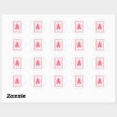 Persoonlijk monogram roze golvende rand ronde sticker (Vel)