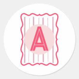 Persoonlijk monogram roze golvende rand ronde sticker