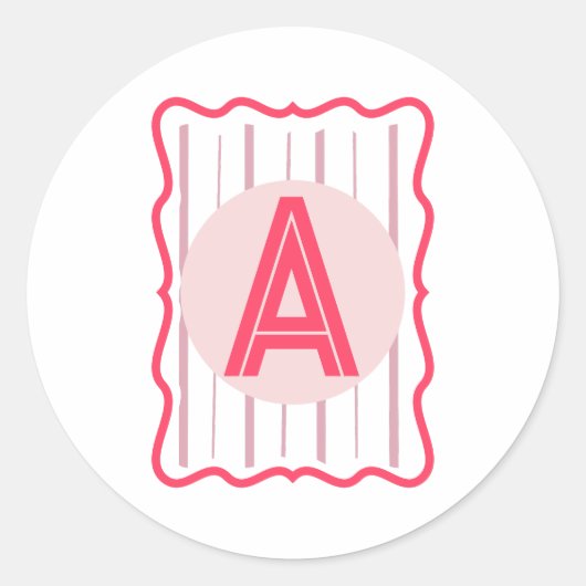 Persoonlijk monogram roze golvende rand ronde sticker (Voorkant)