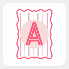 Persoonlijk monogram roze golvende rand vierkante sticker