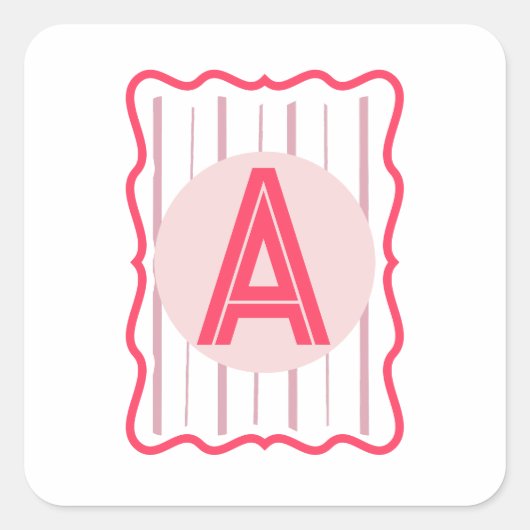 Persoonlijk monogram roze golvende rand vierkante sticker (Voorkant)