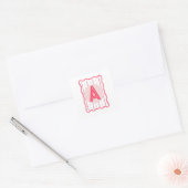 Persoonlijk monogram roze golvende rand vierkante sticker (Envelop)