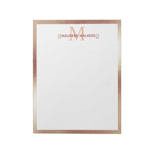 Persoonlijk monogram roze goud aangepaste naam notitieblok (Linkerzijde)