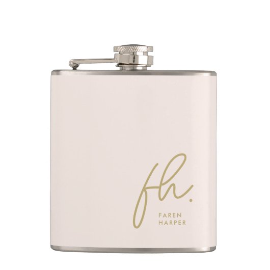 Persoonlijk Monogram Roze Goud Chic Bachelorette Heupfles (Voorkant)
