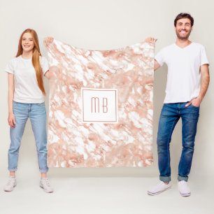 Persoonlijk monogram roze goud wit marmer fleece deken