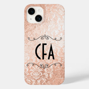 Persoonlijk monogram roze gouden damast Case-Mate iPhone 14 hoesje