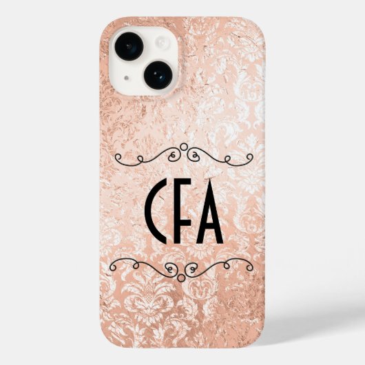 Persoonlijk monogram roze gouden damast Case-Mate iPhone case (Achterkant)