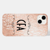 Persoonlijk monogram roze gouden damast Case-Mate iPhone case (Achterkant (horizontaal))