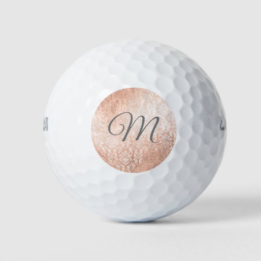 Persoonlijk monogram roze gouden damast golfballen (Voorkant)