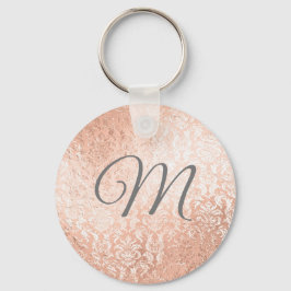 Persoonlijk monogram roze gouden damast sleutelhanger