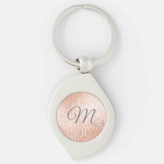 Persoonlijk monogram roze gouden damast sleutelhanger (Voorkant)