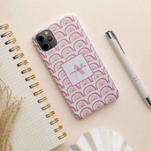 Persoonlijk Monogram Roze Perzik Regenboog Patroon Case-Mate iPhone Case