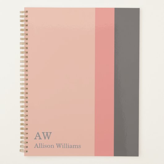 Persoonlijk monogram Roze, Rose Zand & Grijs Planner (Voorkant)