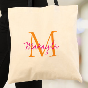 Persoonlijk Monogram Roze Schrift Tote Bag