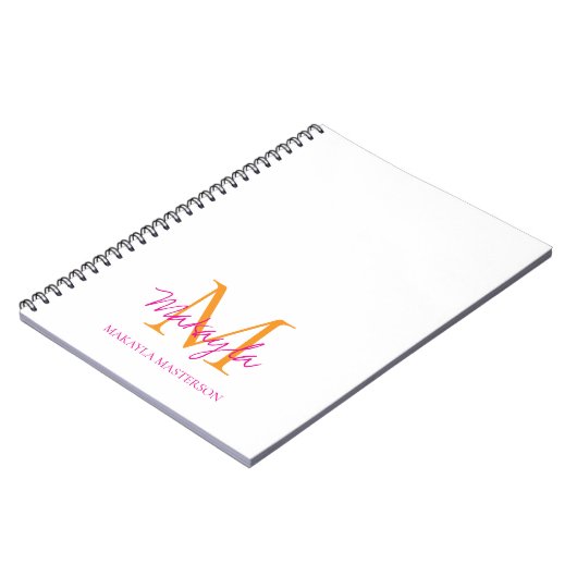 Persoonlijk monogram roze script naam notitieboek (Linkerzijde)