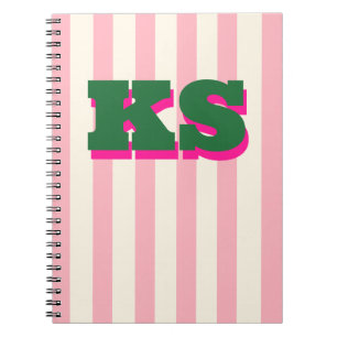 Persoonlijk monogram roze streep, aangepaste initi notitieboek