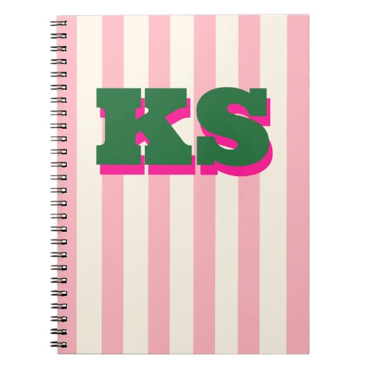 Persoonlijk monogram roze streep, aangepaste initi notitieboek (Voorkant)