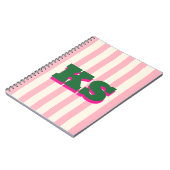 Persoonlijk monogram roze streep, aangepaste initi notitieboek (Linkerzijde)