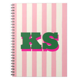 Persoonlijk monogram roze streep, aangepaste initi notitieboek