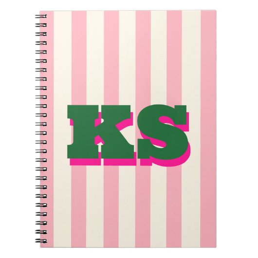 Persoonlijk monogram roze streep, aangepaste initi notitieboek (Voorkant)