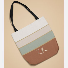 Persoonlijk Monogram Salie Terracotta Strepen Tote Bag