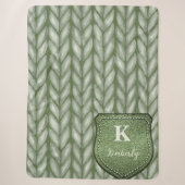 Persoonlijk monogram saliegroen dikke breiprint sherpa deken (Voorkant)