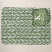 Persoonlijk monogram saliegroen dikke breiprint sherpa deken (Voorkant (horizontaal))