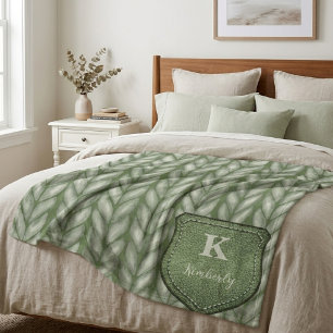 Persoonlijk monogram saliegroen dikke breiprint sherpa deken