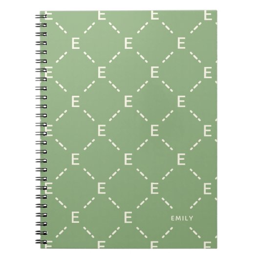 Persoonlijk monogram saliegroen geometrisch patroo notitieboek (Voorkant)